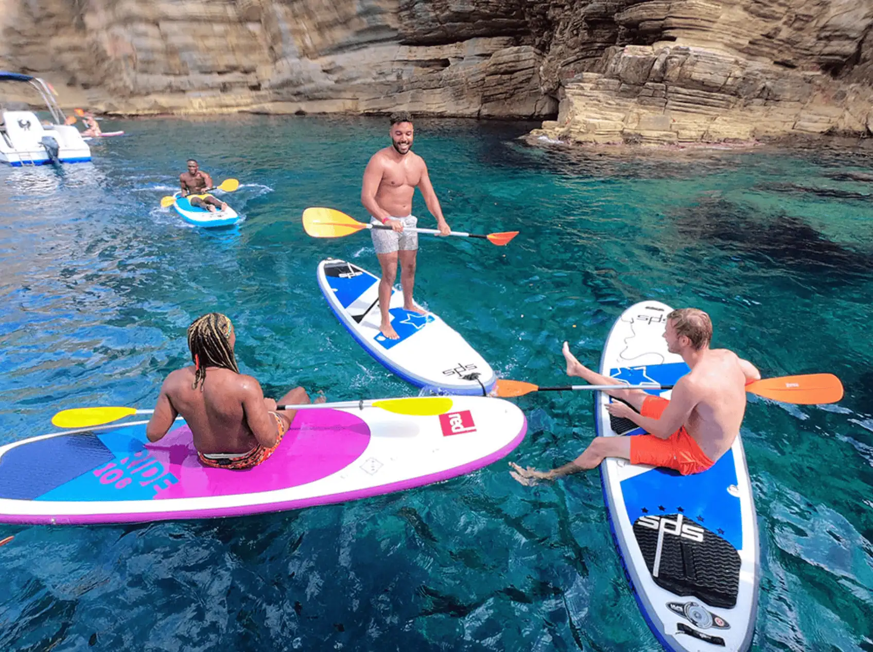 Group paddleboarding near the Ibiza coast
