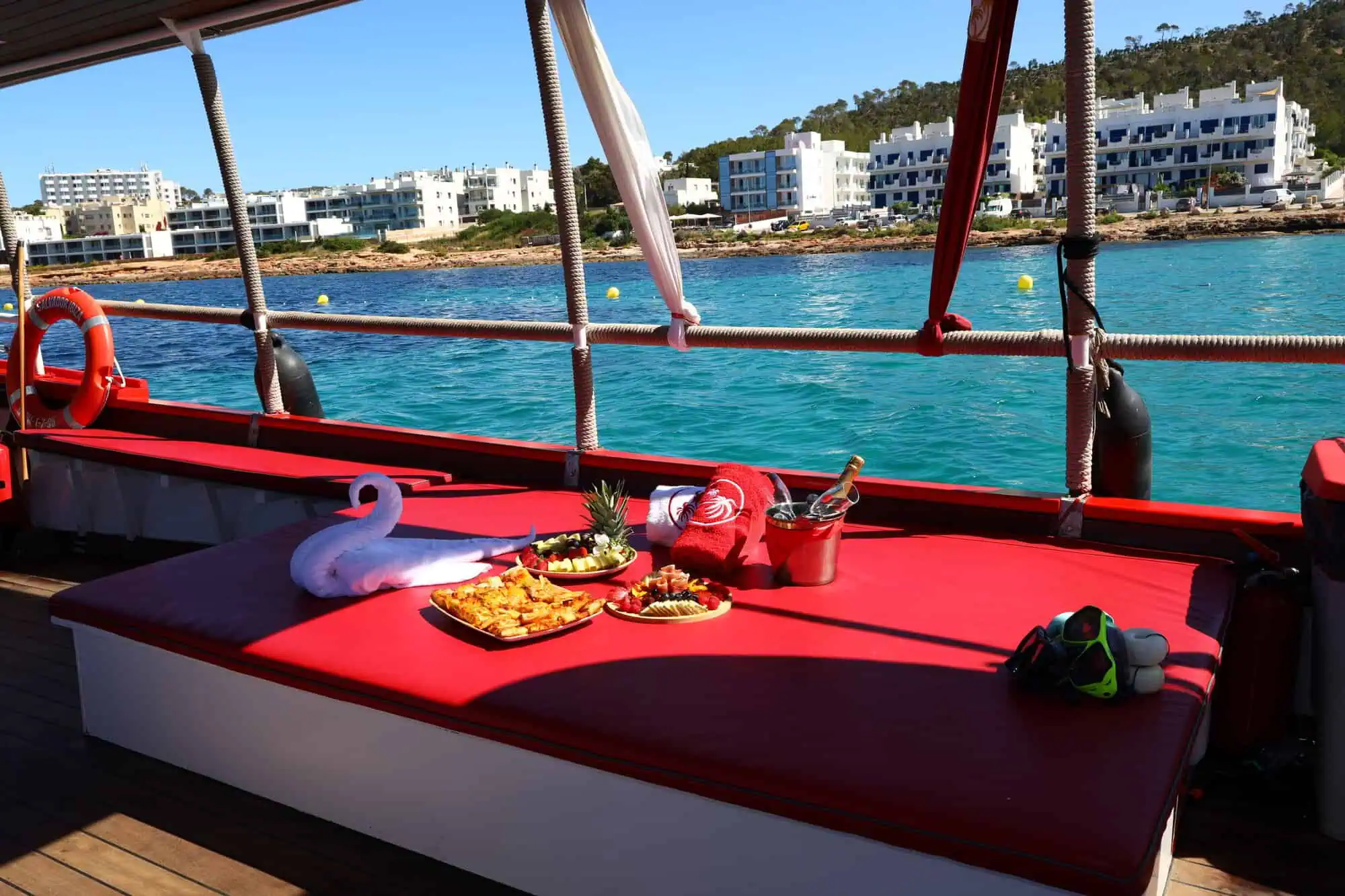 Tapas and fruits platter on the boat